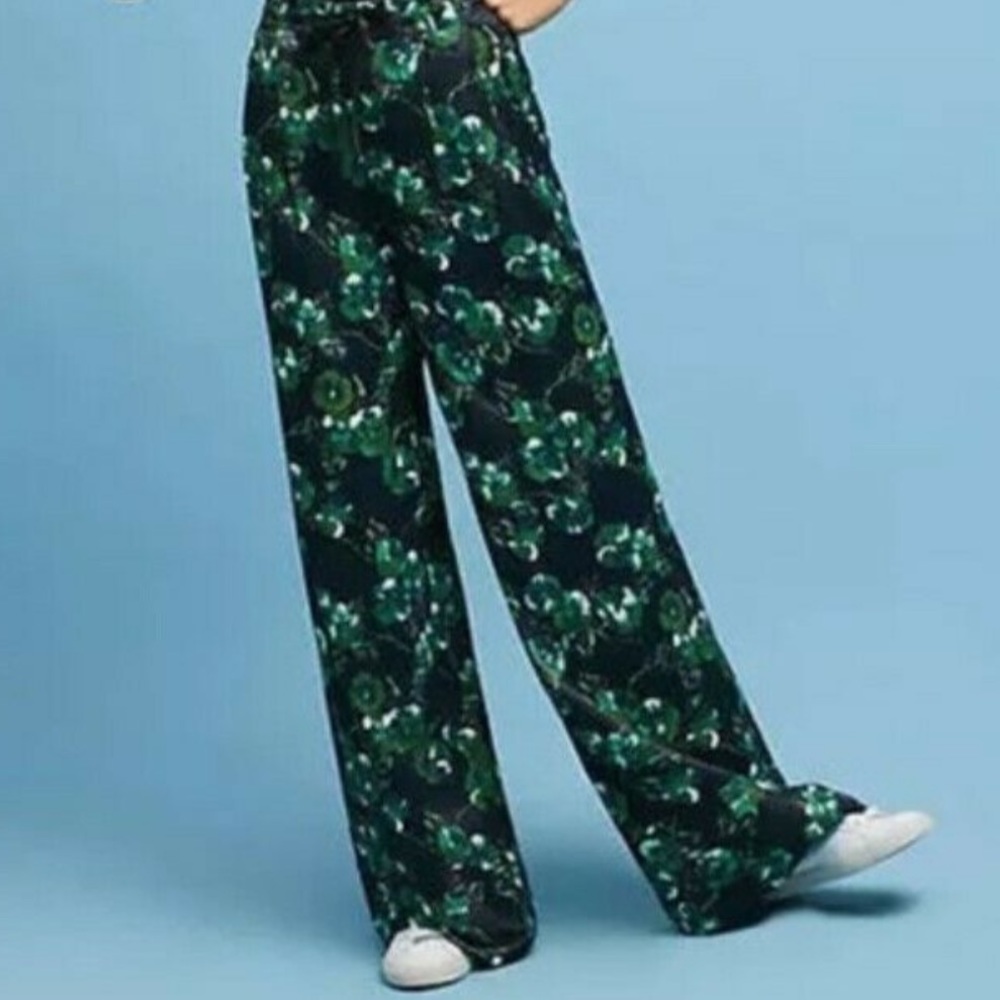 Silk Wide Leg Pants with Floral Print from Anthopologie